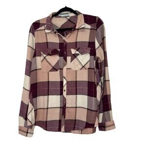 Maurices Womens Flannel Plaid Button Up Long Sleeve Size L Relaxed Fit Pockets